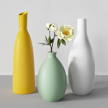 Imagem de Vasos de cerâmica, conjunto de 3, 22 + 20 + 12 cm de altura, vasos de flores, estética decorativa moderna, vasos para grama dos pampas, flores, decoração de mesa, vaso de tulipa, estante, lareira