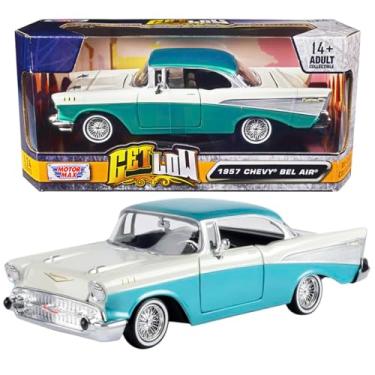 Imagem de 1957 Chevy Bel Air Lowrider Turquoise Metallic and White Get Low Series 1/24 Diecast Model Car by Motormax 79029