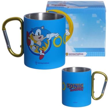 Imagem de Caneca Sonic Aço Inox Azul Com Mosquetão Oficial Sega