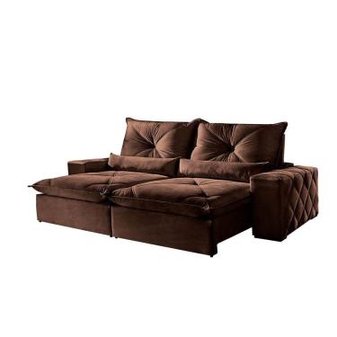 Imagem de Sofá 5 Lugares Retrátil 2,90m Fusion Veludo Marrom Havana - Móveis Mix Marrom Burgues