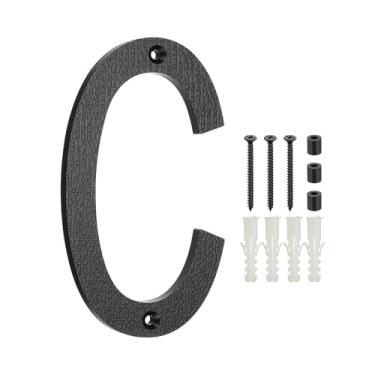 Imagem de PATIKIL Números de casa de 15 cm para fora, letra C ABS textura de plástico flutuante número de casa moderna caixa de correio números de porta com kit de unhas para rua residencial ao ar livre, preto