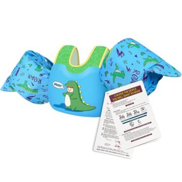 Imagem de BLUEMARS Boias infantis para crianças de 13,6 a 22,7 kg, colete de natação com arnês de ombro e asas aquáticas para crianças de 1, 2, 3, 4, 5, 6, 7 anos, meninos e meninas, dinossauro