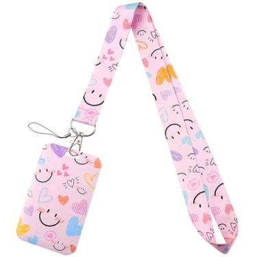 Imagem de Cordão rosa para crachá de identificação para chaves de crachá de identidade, suporte de cartão de coração de amor fofo para mulheres, crianças, meninas, enfermeiras, professoras para trabalho e
