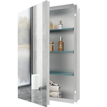 Imagem de HESONTH Espelho de armário de remédios de 61 x 91 cm com armazenamento, suporte de superfície de alumínio ou armário de remédios embutido com prateleiras ajustáveis para banheiro e quarto