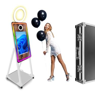 Imagem de Cabine fotográfica portátil de 101,6 cm, cabine fotográfica com tela sensível ao toque de 54,6 cm com luzes para festas de aluguel de eventos (branca, cabine fotográfica)