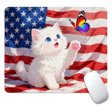 Imagem de CANFLASHION Mouse pad quadrado, mousepad pequeno personalizado com designs, base de borracha antiderrapante para jogos para computadores, laptop, escritório, 240 mm x 200 mm x 3 mm, bandeira americana