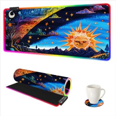 Imagem de AIMSA Mouse pad grande para jogos RGB, teclado led mousepad estendido 89.9 x 40.1 cm base de borracha antiderrapante com 14 modos de iluminação tapete de mesa, sol abstrato