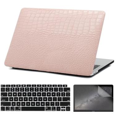 Imagem de iNOTOGG Compatível com MacBook Pro 14 polegadas versão 2024-2021 M4 M3 M2 M1 Pro Max Chip com Touch ID, capa rígida de couro PU com capa de teclado e protetor de tela para New Pro 14.2, rosa