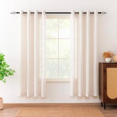 Imagem de Tuffeel Cortinas de linho para sala de estar, cortina de filtro de luz semitransparente mesclada de linho com ilhós, cortinas de privacidade, 182 cm de comprimento, conjunto de 2 painéis - bege branco