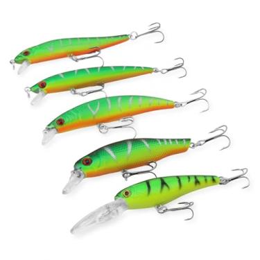 Imagem de OriGlam 5 peças de iscas de pesca, isca de peixe-peixe, iscas rígidas, iscas duras, iscas de natação, lápis de cocô Minnow VIB Crankbait para robalo, truta, lúcio, peixe-gato, poleiro