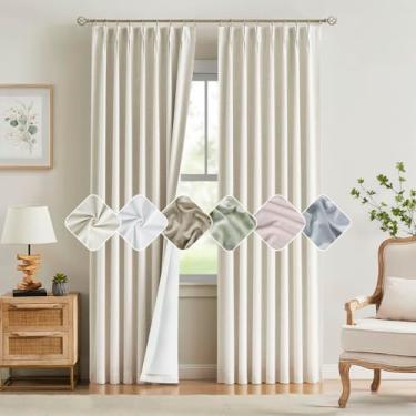 Imagem de Kayne Studio Cortinas blackout naturais plissadas completas, cortinas à prova de som com isolamento térmico para escurecimento de ambiente de mistura de linho, cortinas de janela com aba traseira de