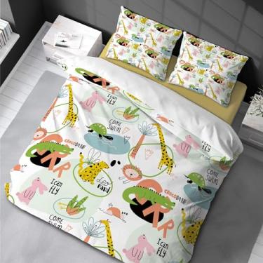 Imagem de Lindo conjunto de capa de edredom de crocodilo girafa coelho estampa de desenho animado para meninas roupa de cama com animais botânicos 200 x 200 cm -80 x 80 cm x 2