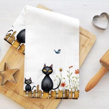 Imagem de Toalhas de cozinha fofas para gatos, toalhas de prato de microfibra de flores coloridas para secar pratos, panos de cozinha macios absorventes para pratos, toalha de mão para banheiro, sala de estar