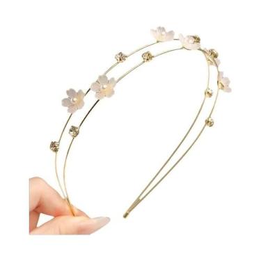 Imagem de Tiara De Metal Com Flor De Strass Elegante Em Camadas Duplas Acessório