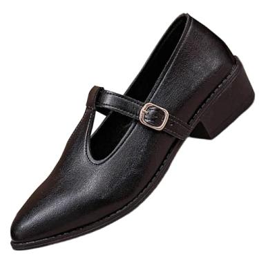 Imagem de Tênis feminino estilo Mary Jane com bico redondo, sola grossa e alça em T versátil, perfeito para ocasiões casuais., Preto, 39