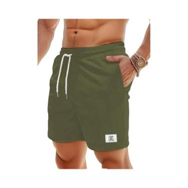 Imagem de Bermuda Masculina Casual De Verão Em Veludo Cotelê Com Cintura Ajustáv