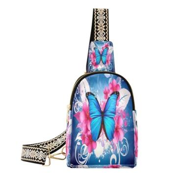 Imagem de CEBUGI Bolsa tiracolo feminina pequena borboleta azul para pochetes de couro para caminhadas, viagens ao ar livre