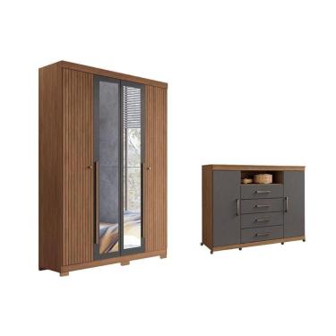 Imagem de Guarda Roupa +cômoda 2 Peças Qc305 Jatobá/grafite - Santos Andirá