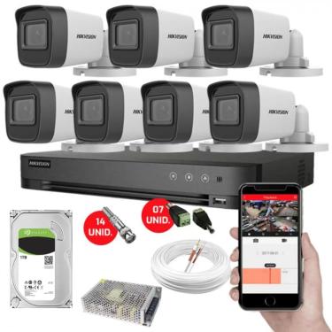 Imagem de Kit CFTV 7 Câmeras de Segurança Hikvision Colorvu Imagens Noturnas Coloridas Full HD 1080p c/hd 1TB