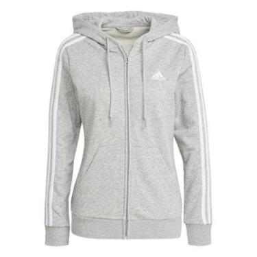 Imagem de Blusa Moletom Capuz Zíper Essentials 3-Stripes Adidas Feminina-Feminino