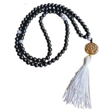 Imagem de Japamala 108 Contas de Pedra Natural Hematita com Cristal de Vidro (Prateado)