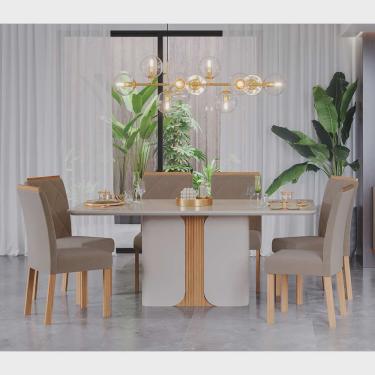 Imagem de Conjunto Sala de Jantar Mesa Charlote 180x90 cm e 6 Cadeiras Fernanda Cimol Off White/Nature/Madeira/Joli
