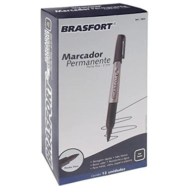 Imagem de 12 Un Caneta Marcador Permanente Ponta Fina Preta Brasfort