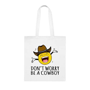 Imagem de Bolsa de caubói, não se preocupe, presente de cowboy, bolsa de ombro de cowboy, bolsas reutilizáveis de cowboy, ideia de presente de cesta de natal, Branco