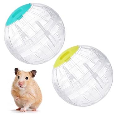 Imagem de 2 peças bola de exercício hamster pequena hamster bola de corrida de plástico transparente roda de bola de hamster para hamsters anões pequenos animais de estimação para reduzir o tédio e aumentar a atividade, 14 centímetros