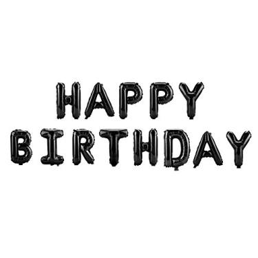 Imagem de Balões para decoração de festa, letras de feliz aniversário, balões de folha de alumínio, decoração de festa de casamento (preto)