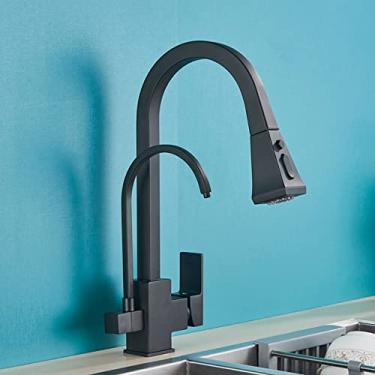 Imagem de Torneira de cozinha filtrada em cromado preto, spray giratório, misturador, filtro de água, torneira de pia de cozinha purificada, preta, tamanho único