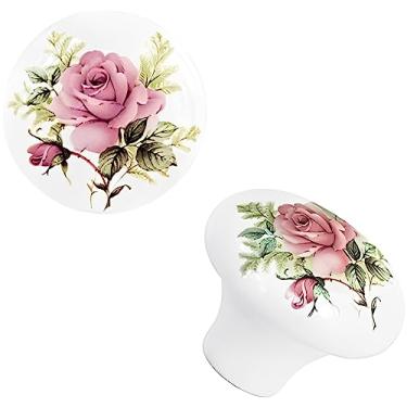 Imagem de BlocksTool Puxadores de gaveta de rosas de cerâmica vintage médio, pacote com 6 (37 mm/1,46", branco)