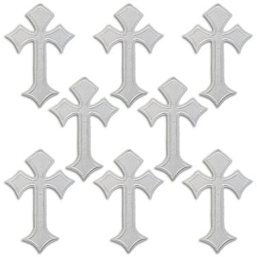 Imagem de Remendos cruzados ferro sobre bordado cruz aplique patch, adesivos de decoração DIY para roupas jeans jaquetas mochilas chapéus camisas (8 peças brancas)