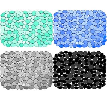 Imagem de Coopay Pacote com 4 tapetes de pia de cozinha tapetes de pia de pedra ajustáveis de aço inoxidável/porcelana almofada de secagem de louça protetor de pia para fundo da pia da cozinha, 40 x 30 cm, preto, cinza, azul, verde