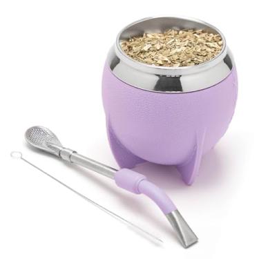 Imagem de BALIBETOV Conjunto de xícara e bomba de erva-mate, inclui cabaça de erva mate de aço inoxidável, Bombilla Mate premium e escova de limpeza (lilás)