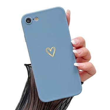 Imagem de HJWKJUS Capa compatível com iPhone 6/6s para mulheres e meninas, capa protetora de silicone durável e flexível e macia com padrão de coração bonito capa fina de TPU à prova de choque para iPhone 6/6s de 4,7 polegadas - azul