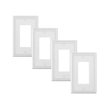 Imagem de TREEWELL Pacote com 4 placas decorativas de cobertura de tomada, placas decorativas para interruptores e tampas de tomada, placas de parede de metal branco puro para tomadas elétricas, receptáculo,