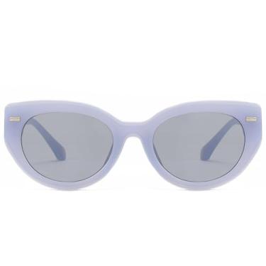 Imagem de Cyxus Óculos de sol com proteção UV 2024 moderno estilo vintage armação oval 99% UVA UVB para homens e mulheres 1159, Lente cinza armação azul 1159, Medium