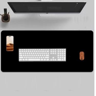 Imagem de MousePad Couro Preto Office 70x30 Cm + suporte copo - GENERTOY