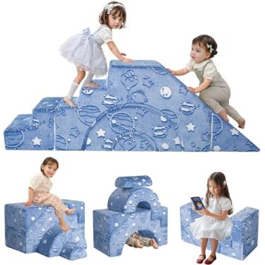 Imagem de MeMoreCool Sofá infantil de escalada de espuma, sofá infantil modular com escorregador e escada, sofá de bebê conversível para sala de jogos, móveis secionais para engatinhar, escalar e brincar com