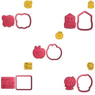 Imagem de Kit 5 Cortadores Coruja ABC Lápis Mapa Maçã - DOCE IMPRESSO, 5,0cm