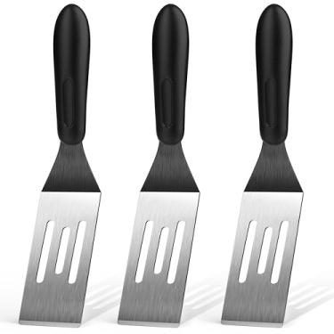 Imagem de Espátula pequena de 3 peças, mini espátula de servir para uso na cozinha, espátula de metal para servir e virar, ideal para panquecas, brownies, sobremesas, biscoitos, ovos ou frigideiras pequenas