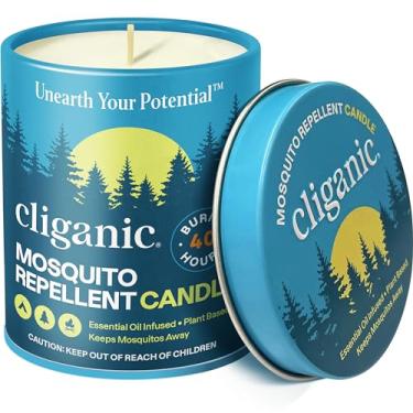 Imagem de Cliganic Vela repelente de mosquitos (255 g) | Citronela, sem DEET, óleo essencial infundido para atividades ao ar livre, acampamento | Queima 40 horas