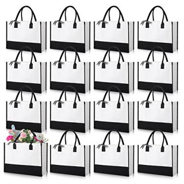 Imagem de Reginary Pacote com 12 sacolas de lona com inicial clássica, bolsa de praia de lona personalizada para casamento, aniversário, praia (preto e branco)