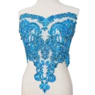 Imagem de Succi Shan Apliques de remendos feitos à mão com cristais de strass de vidro para costurar em vestidos de casamento de renda de renda DIY roupas (azul claro)