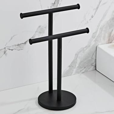 Imagem de Suporte de toalha de mão preto, suporte de toalha de mão duplo em forma de T, toalheiro para bancada de banheiro, aço inoxidável SUS304 SHUNLI