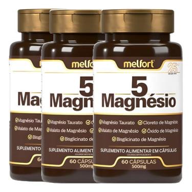 Imagem de Kit 3 x 5 Magnésios Malato Taurato Óxido Bisglicinato Cloreto 180 Cápsulas