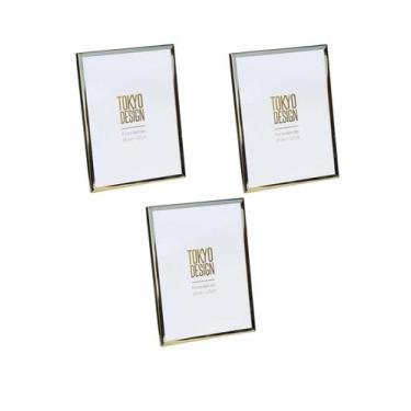 Imagem de Kit 3 Porta Retrato Metal e Vidro 15x20 Moldura Lisa Dourado - Tokyo D
