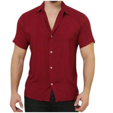Imagem de Camisa De Botão Masculina Manga Curta Social Verão Slim - Mitchelgutto