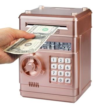 Imagem de Cofrinhos para crianças, cofrinhos eletrônicos para crianças, mini caixa eletrônico para economizar dinheiro e moedas, ótimo presente de aniversário para meninos e meninas (ouro rosa)